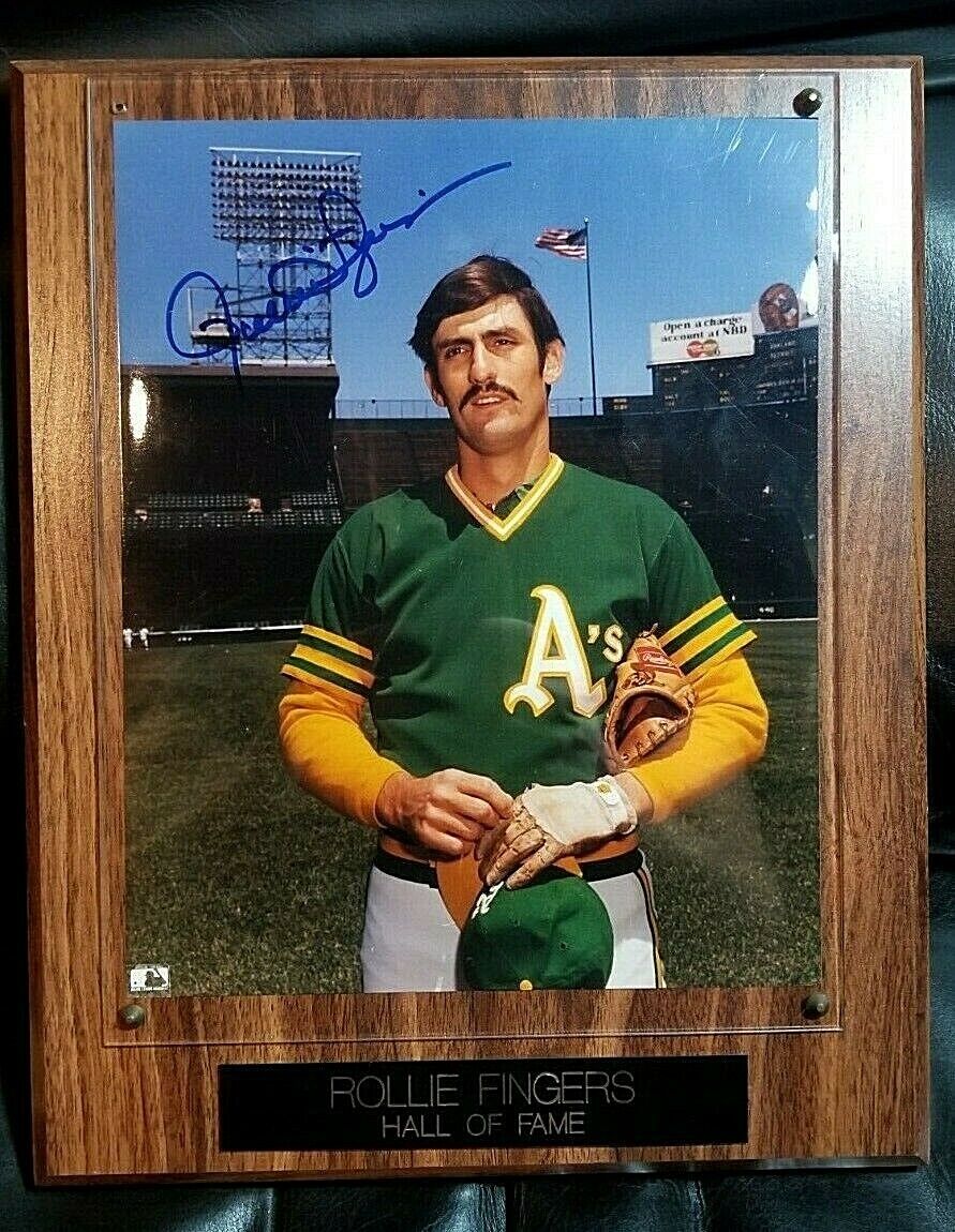 Rollie Fingers Signed 8x10 Photo on Hall of Fame Plaque