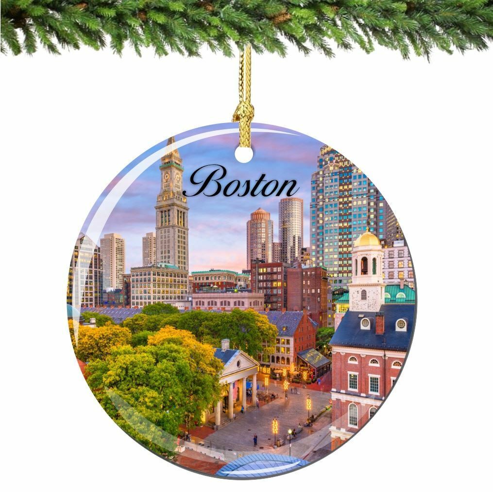 Boston Christmas Ornament Porcelain Double Sided