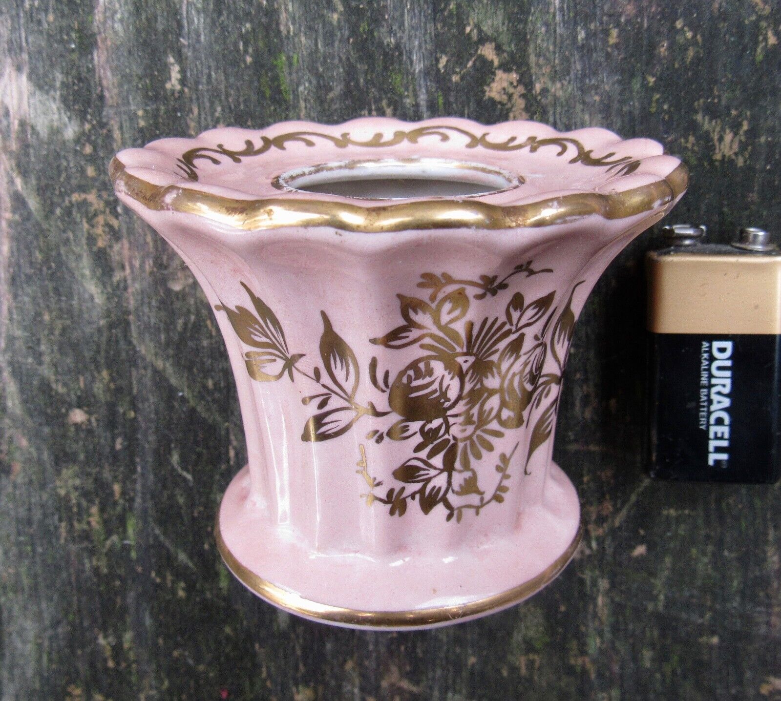 Vtg AMOGEE Candle Holder PINK Porcelain Hand Painted Amoges Candlestick RARE VG+
