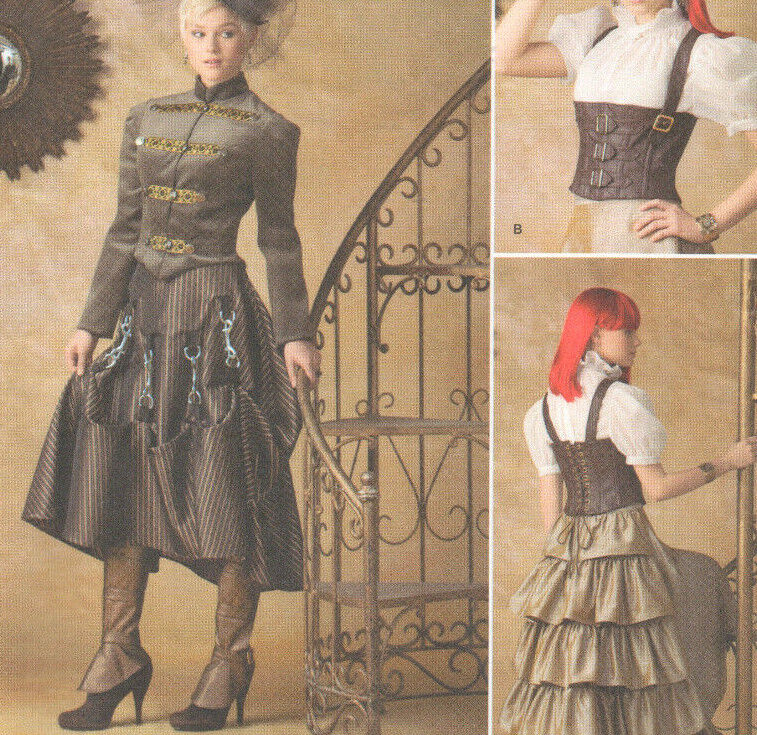 Simplicity 1558 Steampunk Jacket 2 Skirts Lace-up Corset Spats Pattern 14-22 