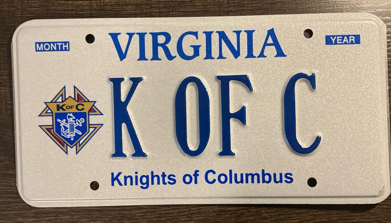 Virginia Issue DMV Personalized Vanity License Plate K OF C Man Sign Tag Knights