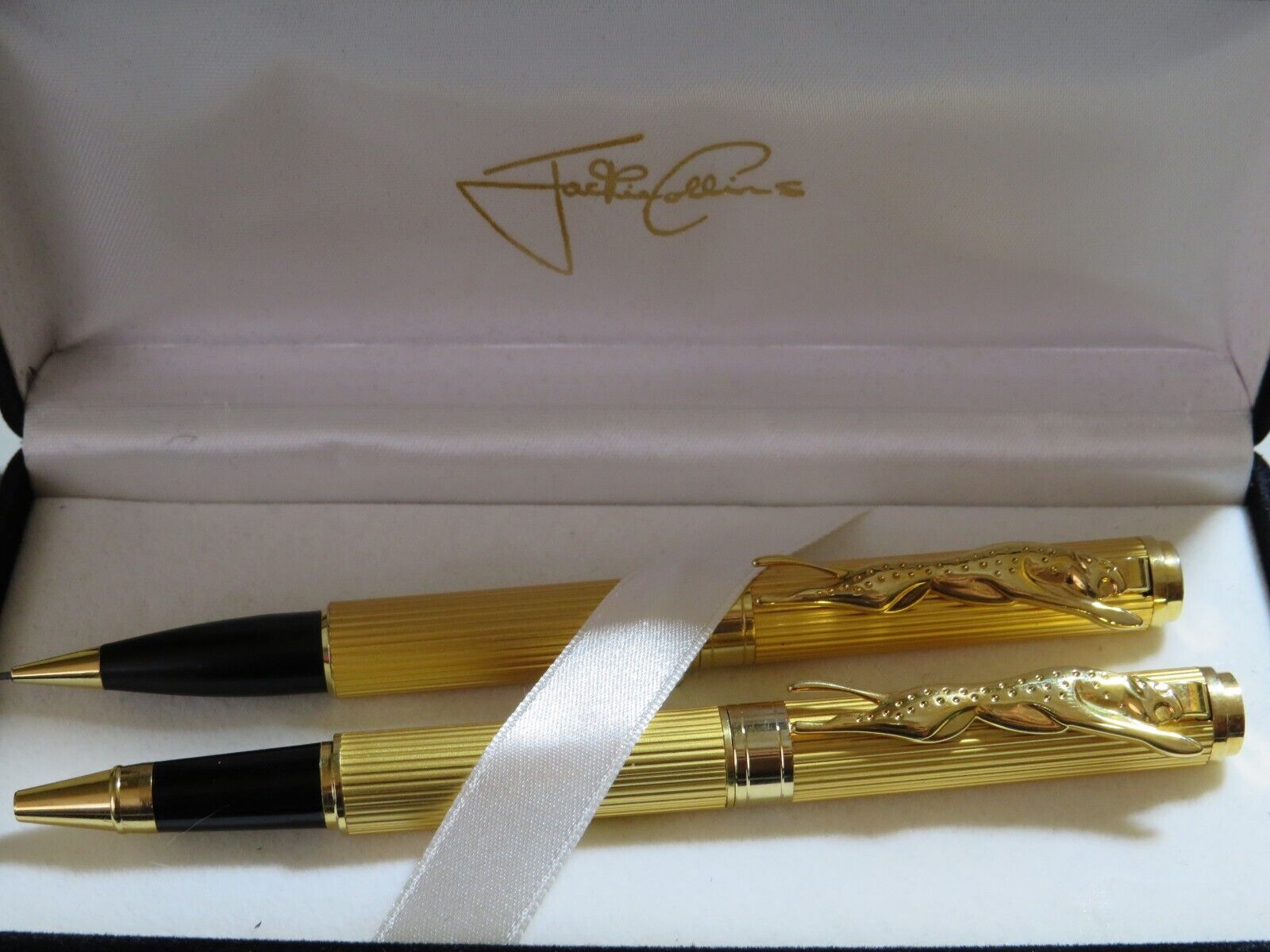 Vintage 1980’s Jackie Collins Gold Panther Pen and Pencil Writing Set With Box