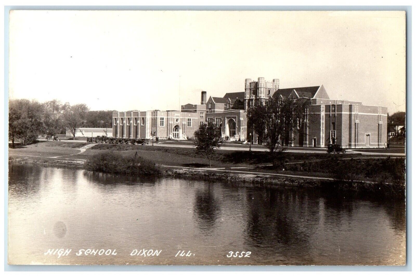 c1940\'s High School Building Lake Front Dixon IL RPPC Photo Vintage Postcard