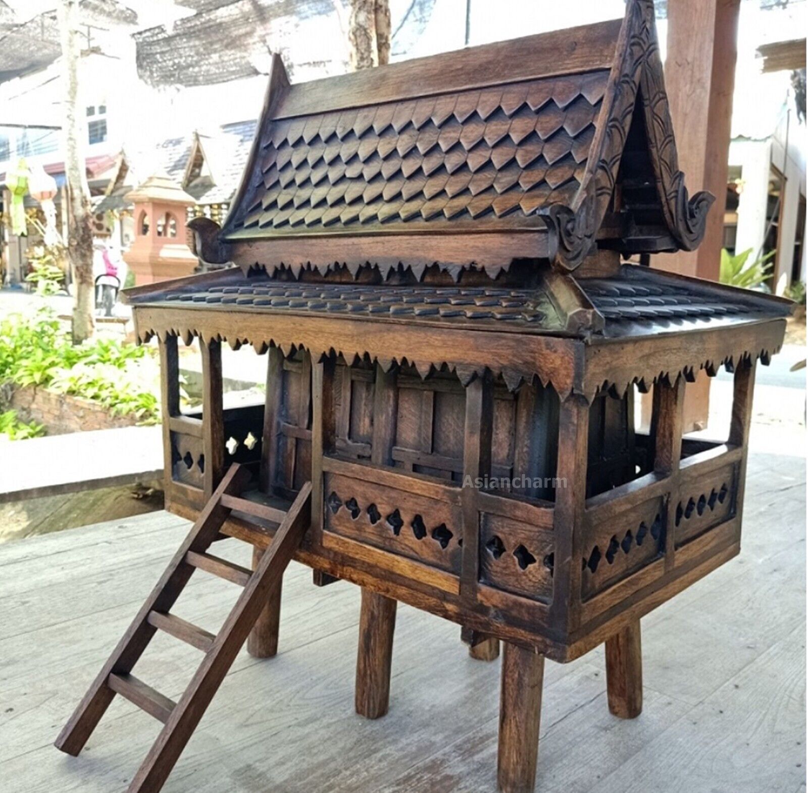 Large Thai Spirit House Traditional Handicrafts Home Decor Wood Worship Amulet