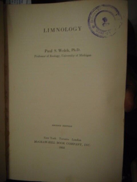 INDIA RARE - LIMNOLOGY  BY PAUL S. WELCH 1952 PAGES 538 