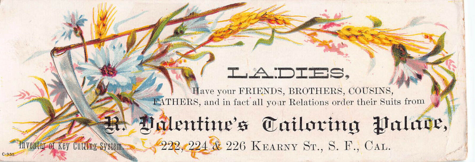 A. Valentine's Tailoring Palace, Early Trade Card, Size: 53 mm x 148 mm