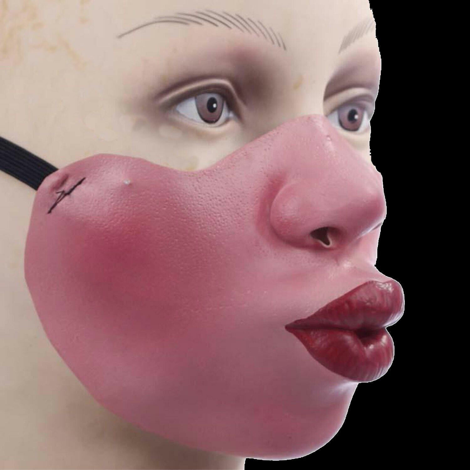 Funny Gag HALF FACE MASK Mouth Cover Cosplay Halloween Costume Mardi Gras -KISSY
