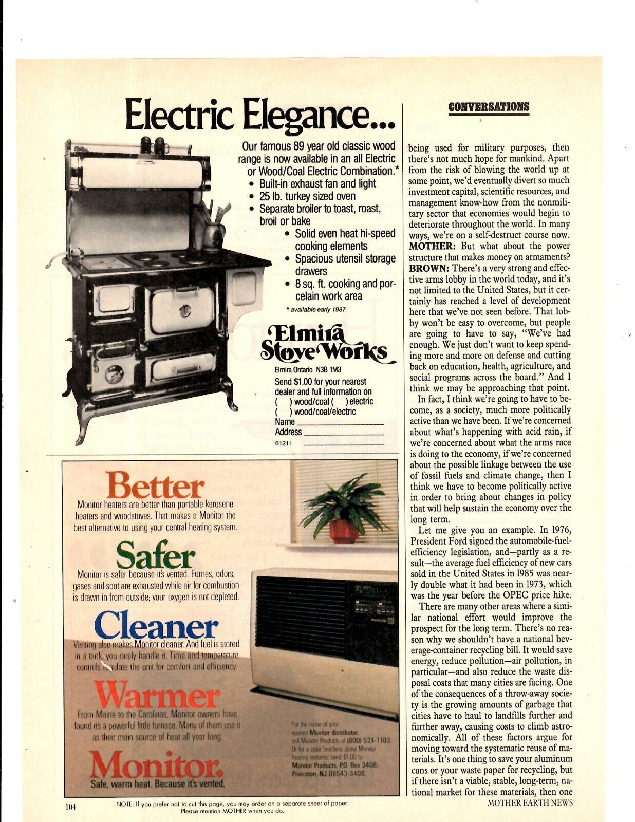 1986 Print Ad  Elmira Stove Works Electric Elegance or Wood/Coal Electric Com