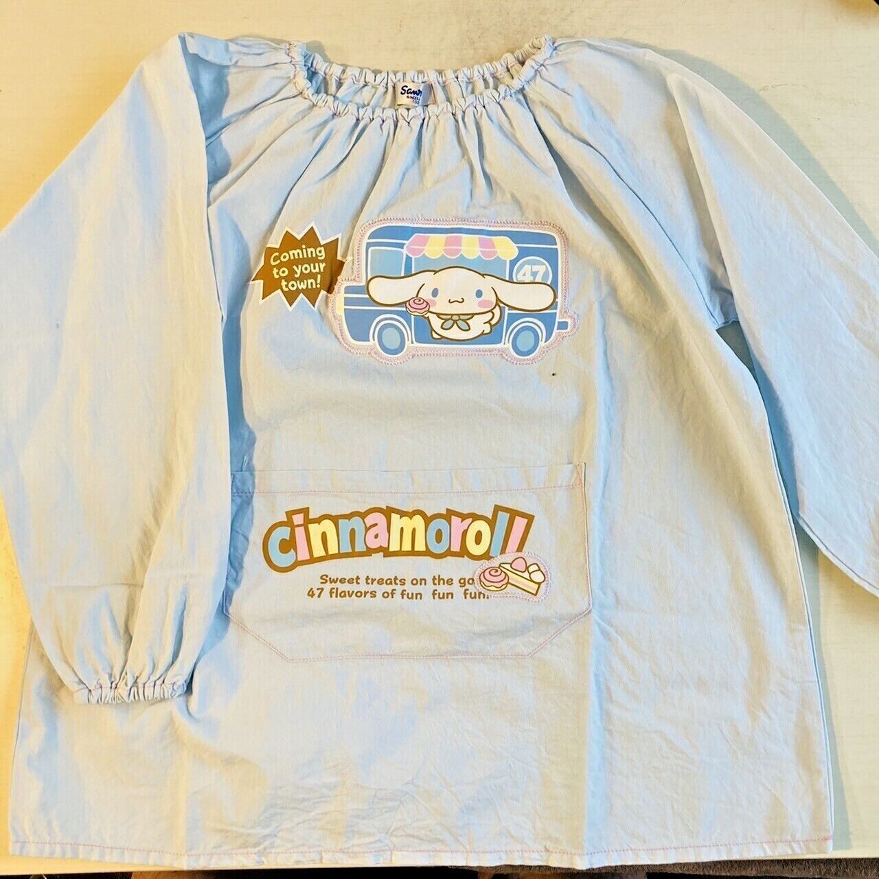 Sanrio Cinnamonroll Smock Apron Long Sleeves Kids Light Blue Play Cooking Kawai