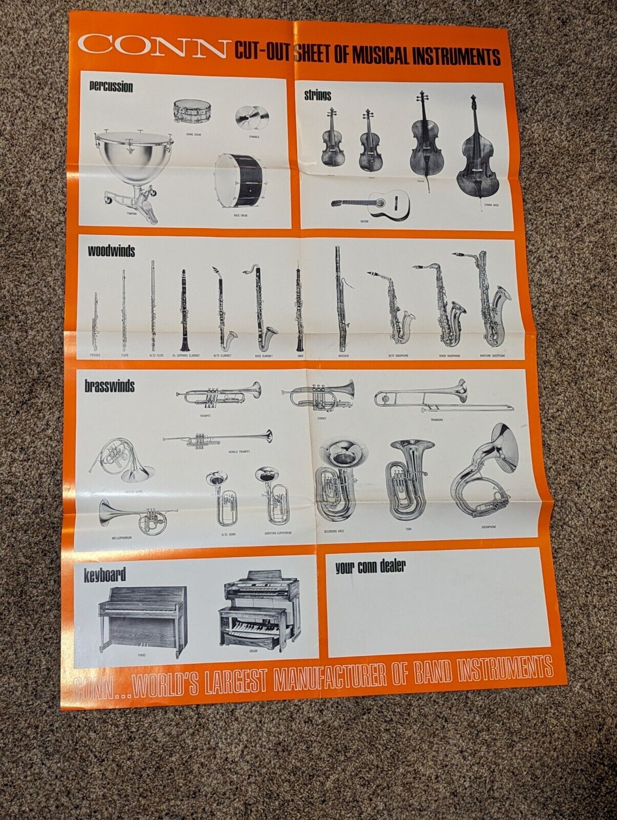 Vintage 1960s /70s Conn Musical Instrument Advertising  Promotional Poster 25x37