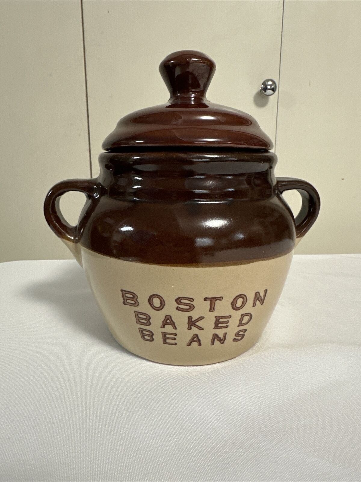 Vtg Boston Baked Beans Bean Pot By Monmouth Pottery - LID HAS BEEN GLUED - READ