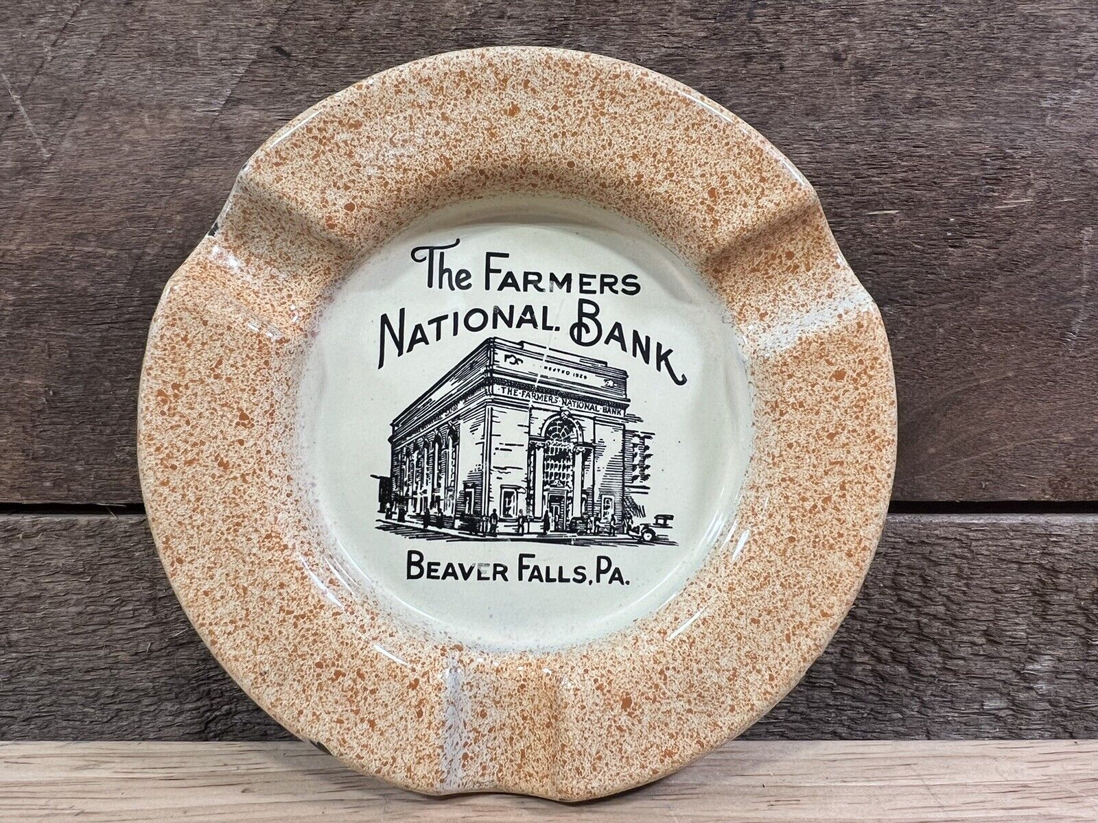 Antique ING-RICH Porcelain “The Farmers National Bank” Ashtray Beaver Falls, PA.