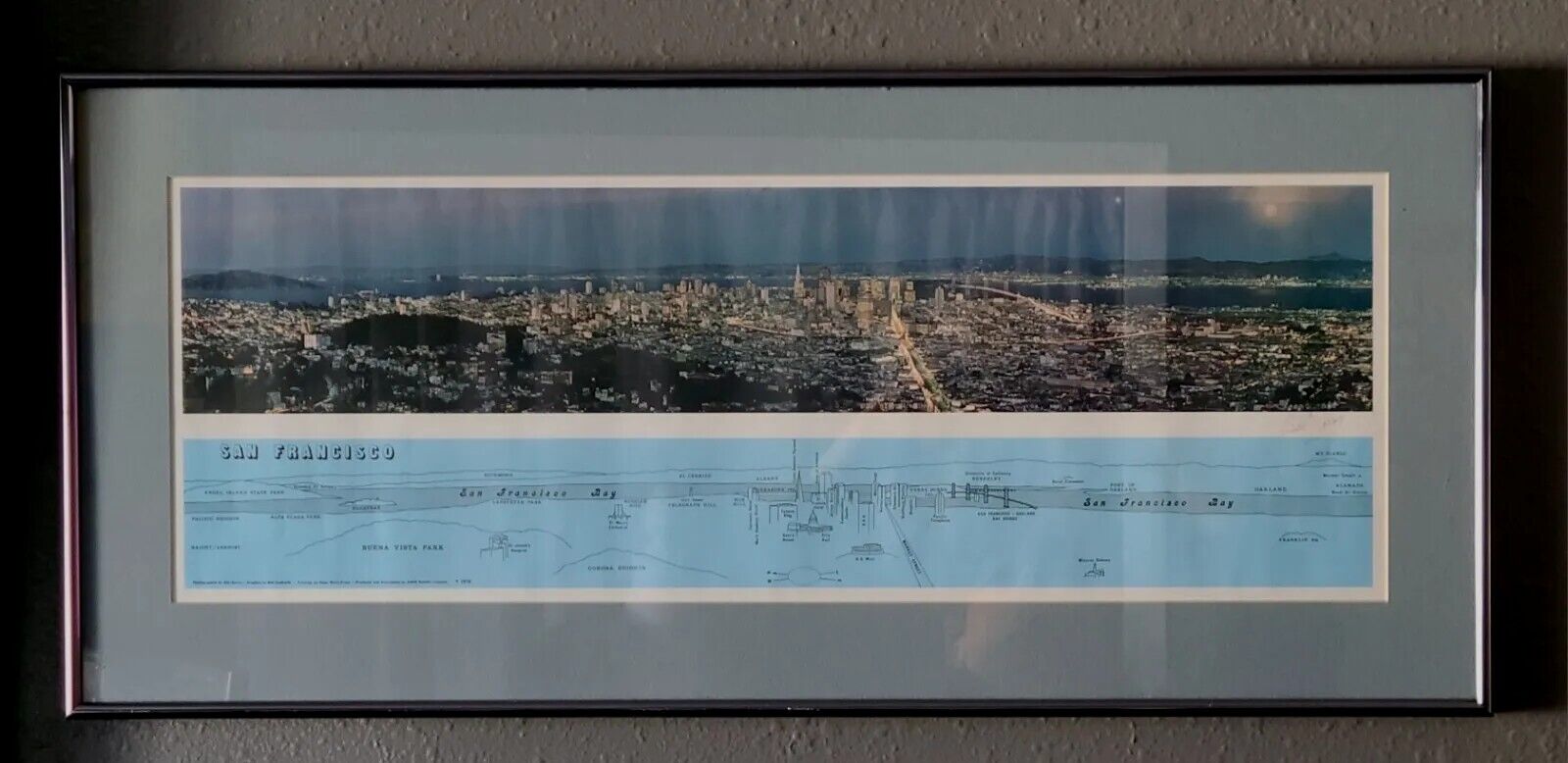 1976 Bill Harris Signed Smith Novelty San Francisco Bay Framed Photo & Map 28\
