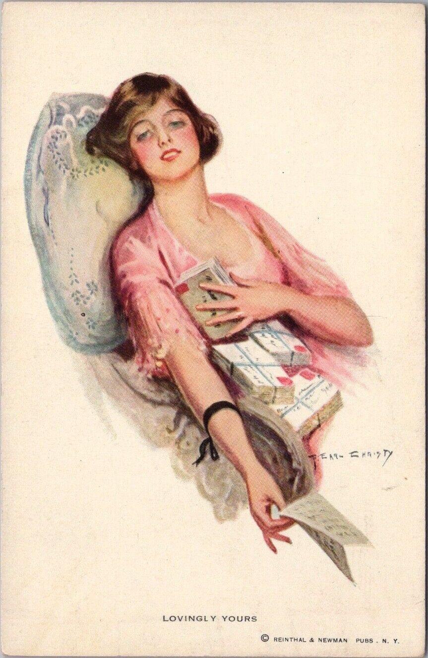c1910s Artist-Signed F. EARL CHRISTY Pretty Lady Postcard LOVINGLY YOURS /Unused