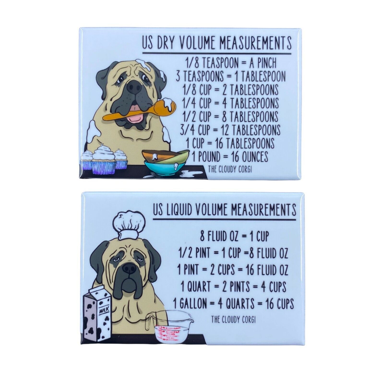 English Mastiff Dog Measuring Chart Magnet Set Kitchen Cooking and Baking Guide