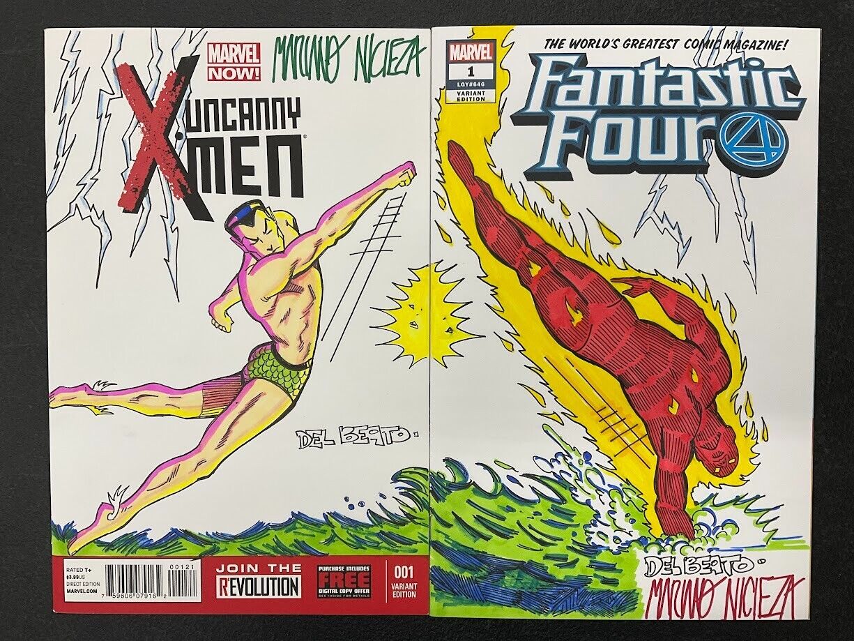 Uncanny XMen & Fantastic Four Issue #1 Del Beato Mariano Nicieza Sketch Auto 1