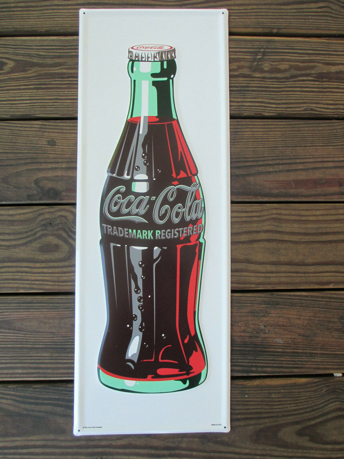 Coca-Cola Steel Retro Advertising Sign White with Contour Bottle 