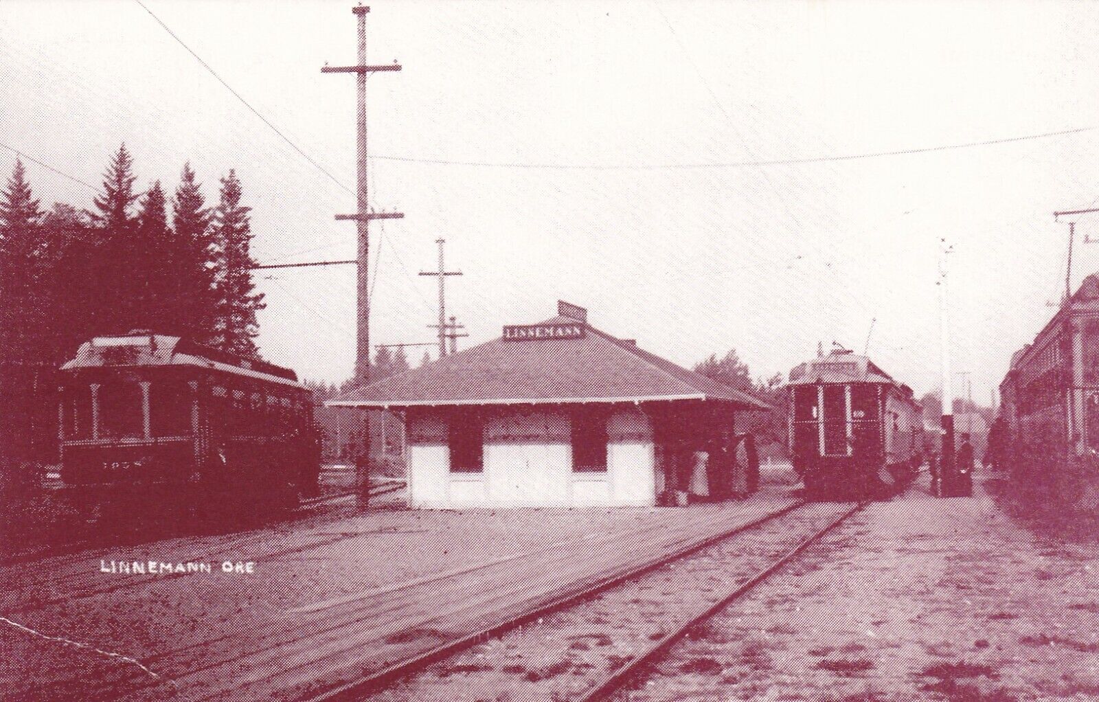 Linnemann Station Electric Trains Gresham to Portland Oregon Postcard Circa 1902