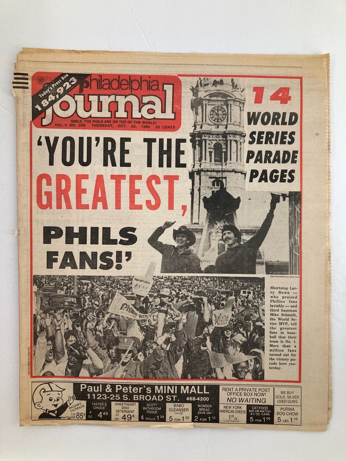 Philadelphia Journal Tabloid October 23 1980 Vol 3 #269 MLB Phils Mike Schmidt