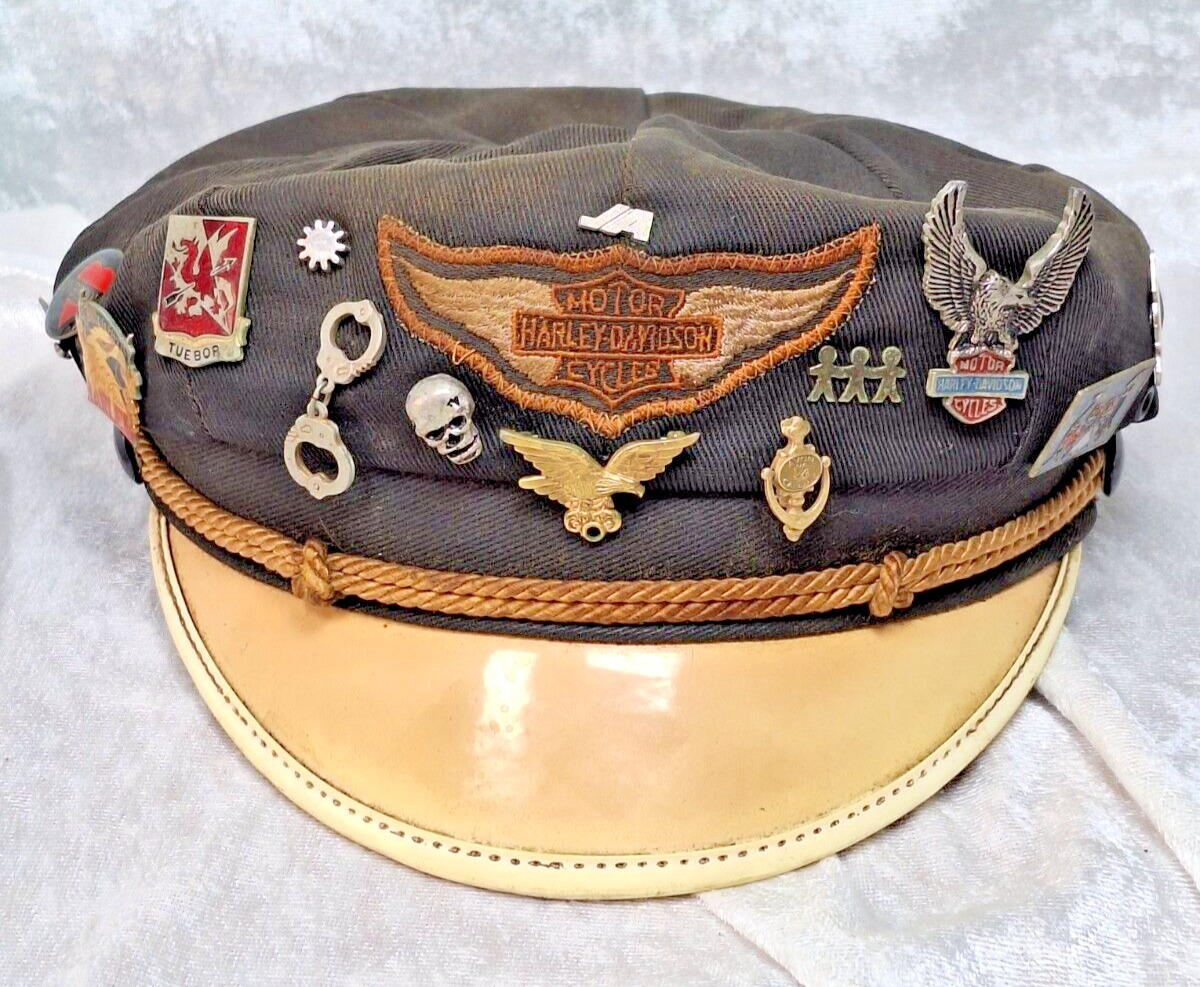 Harley Davidson Original 1950s Captain's Hat Cap  14 Pins Size 7 1/4 READ