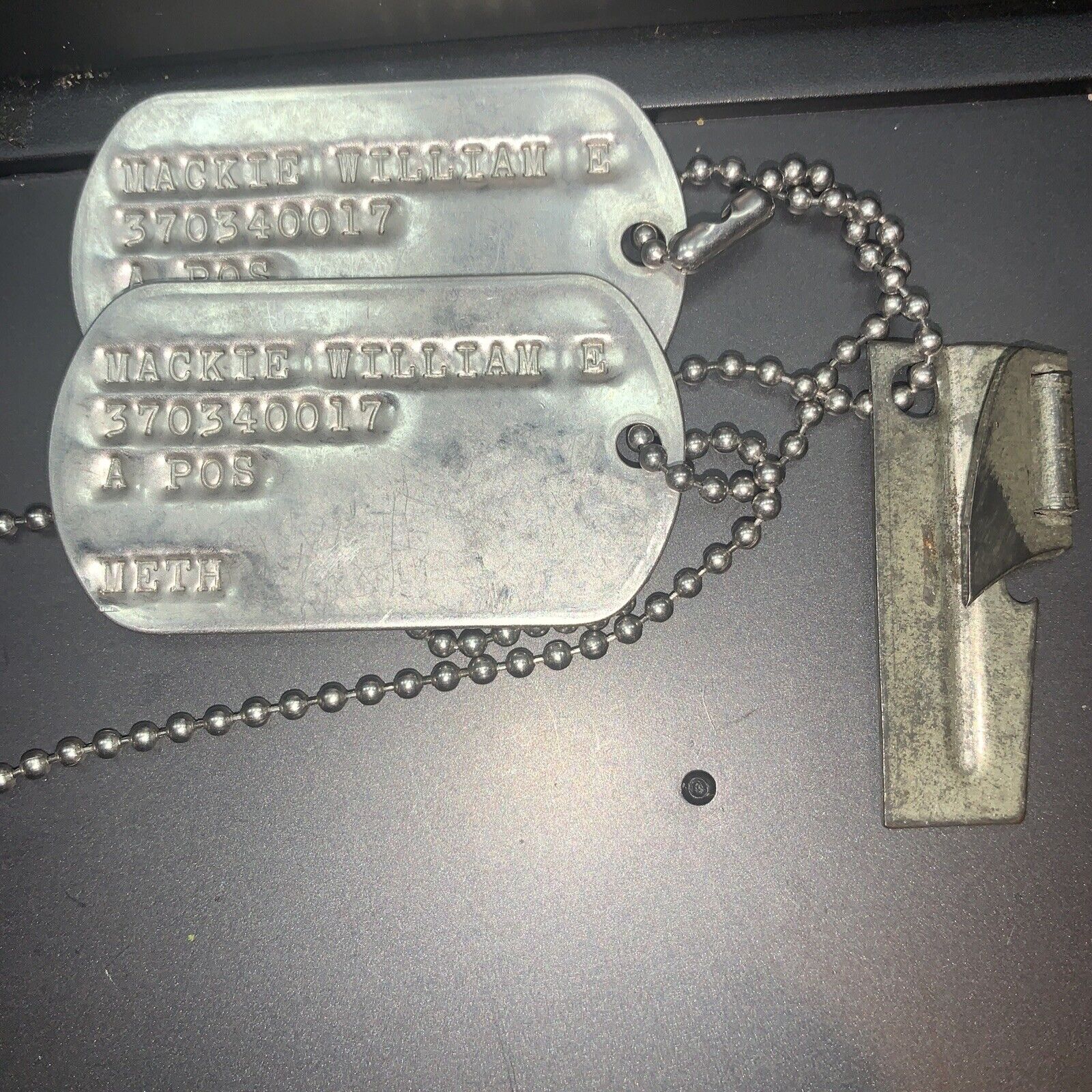 DOG TAGS Military Memorabilia With Vintage Can Opener Vintage WW1/WWII Rare 👀🚨