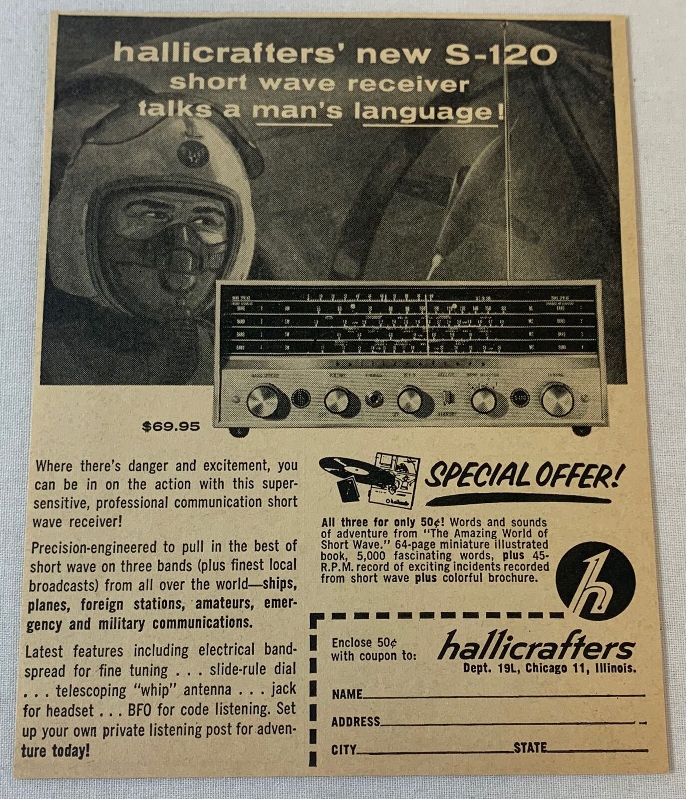 1963 HALLICRAFTERS short wave radio ad ~ S-120 ~ Talks a Man\'s Language