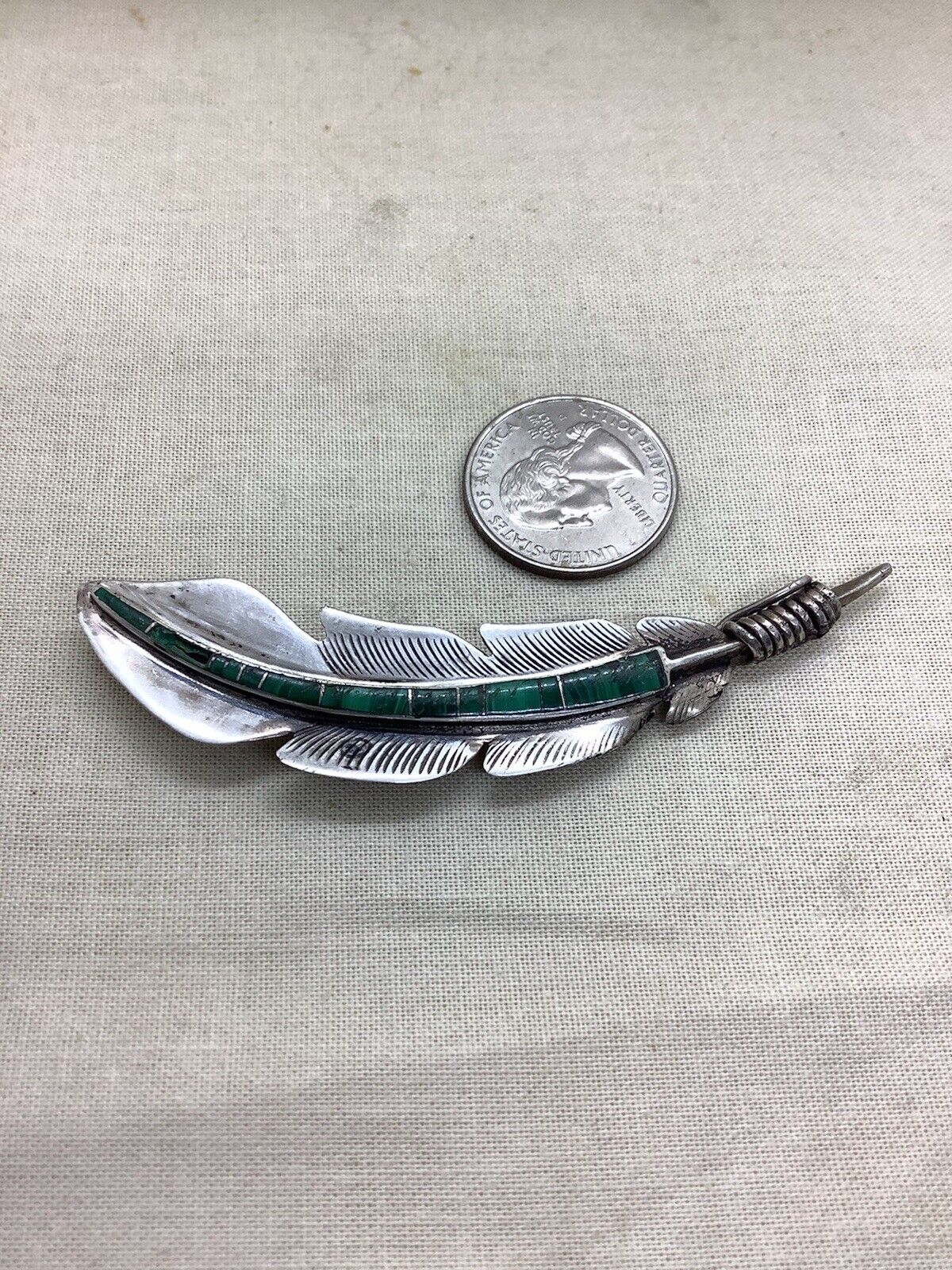 Sterling Silver Ben Eustace ZUNI Feather Brooch 10g 3.25” (B-4)