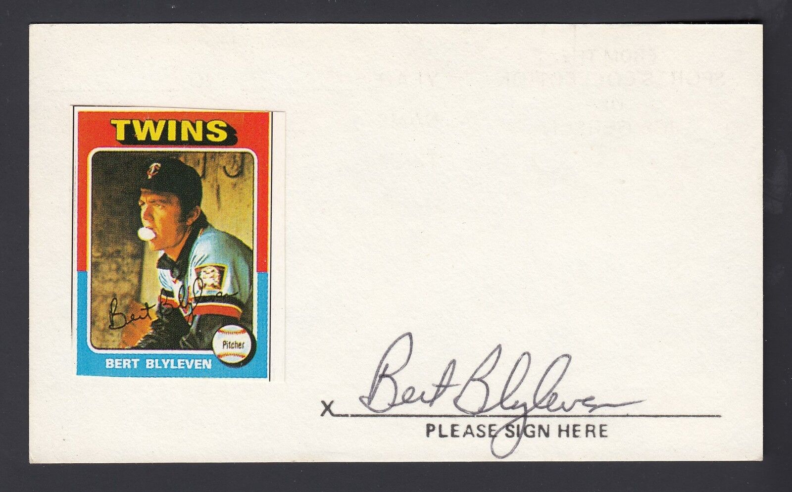 Bert Blyleven Vintage Autographed 3x5 Index Card 1975 picture Ready for Frame