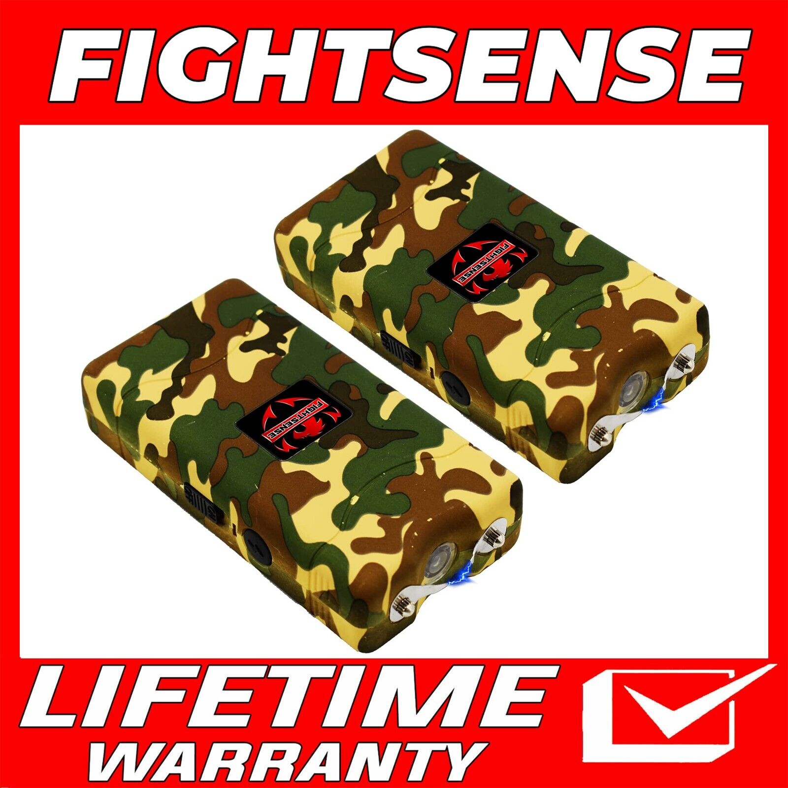Fightsense 2 Pc Heavy Duty Stun Gun 10 BV Rechargeable LED Flashlight