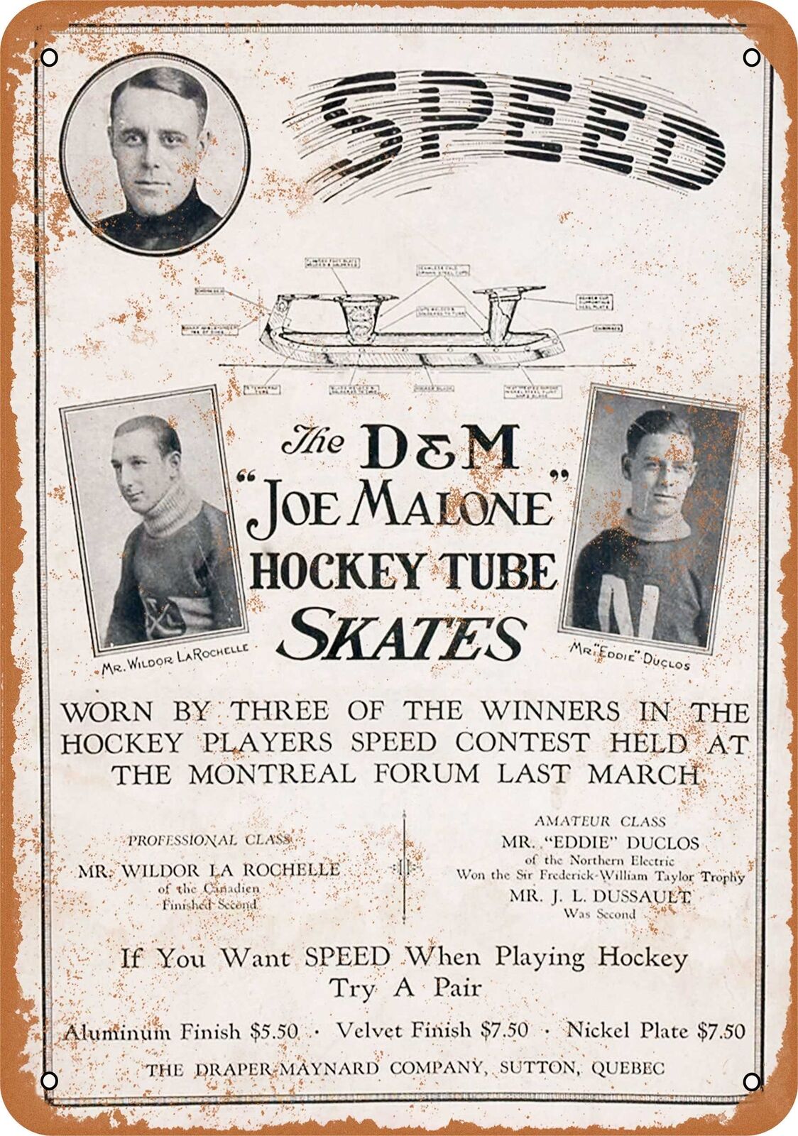 Metal Sign - 1923 Draper-Maynard Hockey Skates - Vintage Look Reproduction