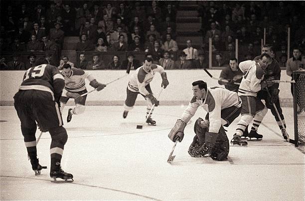 Montreal Canadiens Goalie Jacques Plante In Action 1955 Old Ice Hockey Photo 1