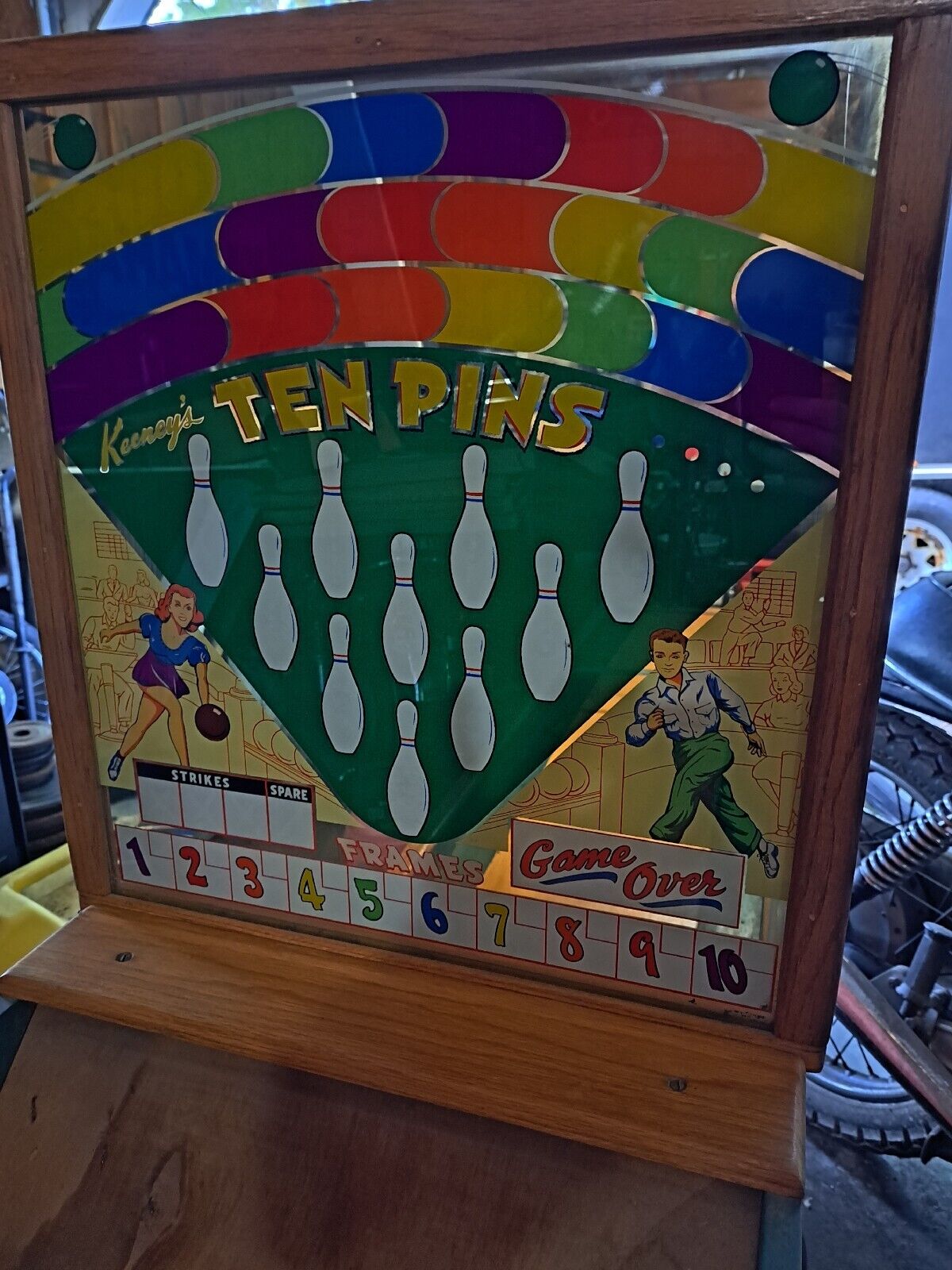 Vintage 1949 Keeney\'s Ten Pin Shuffle Alley Puck Bowling Arcade Machine 