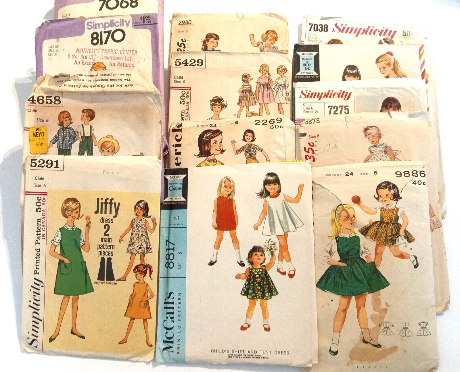 Girls Vintage Sewing Patterns Size 6 Lot of 13, Cut-Complete