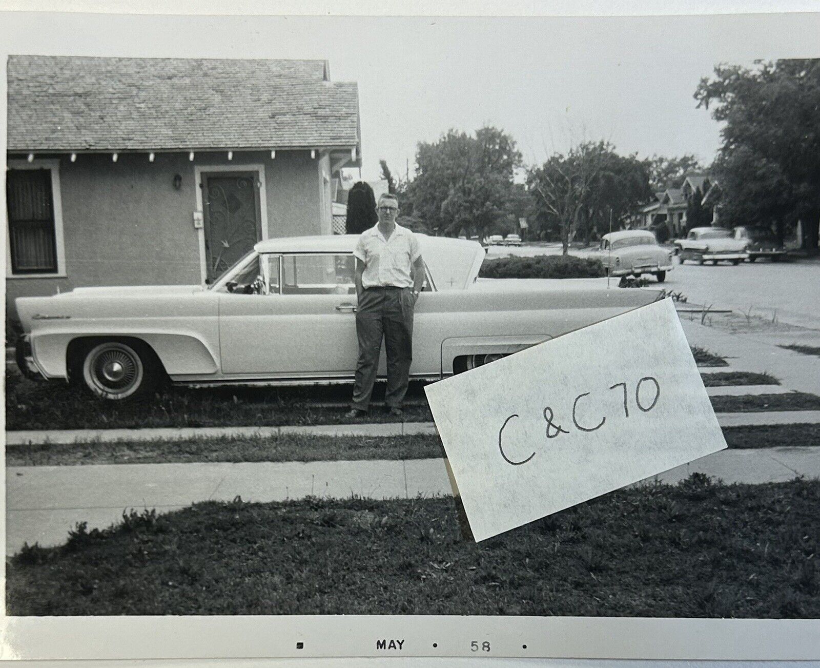 1958 Lincoln Continental Original Black & White Kodak Photo, Car Image