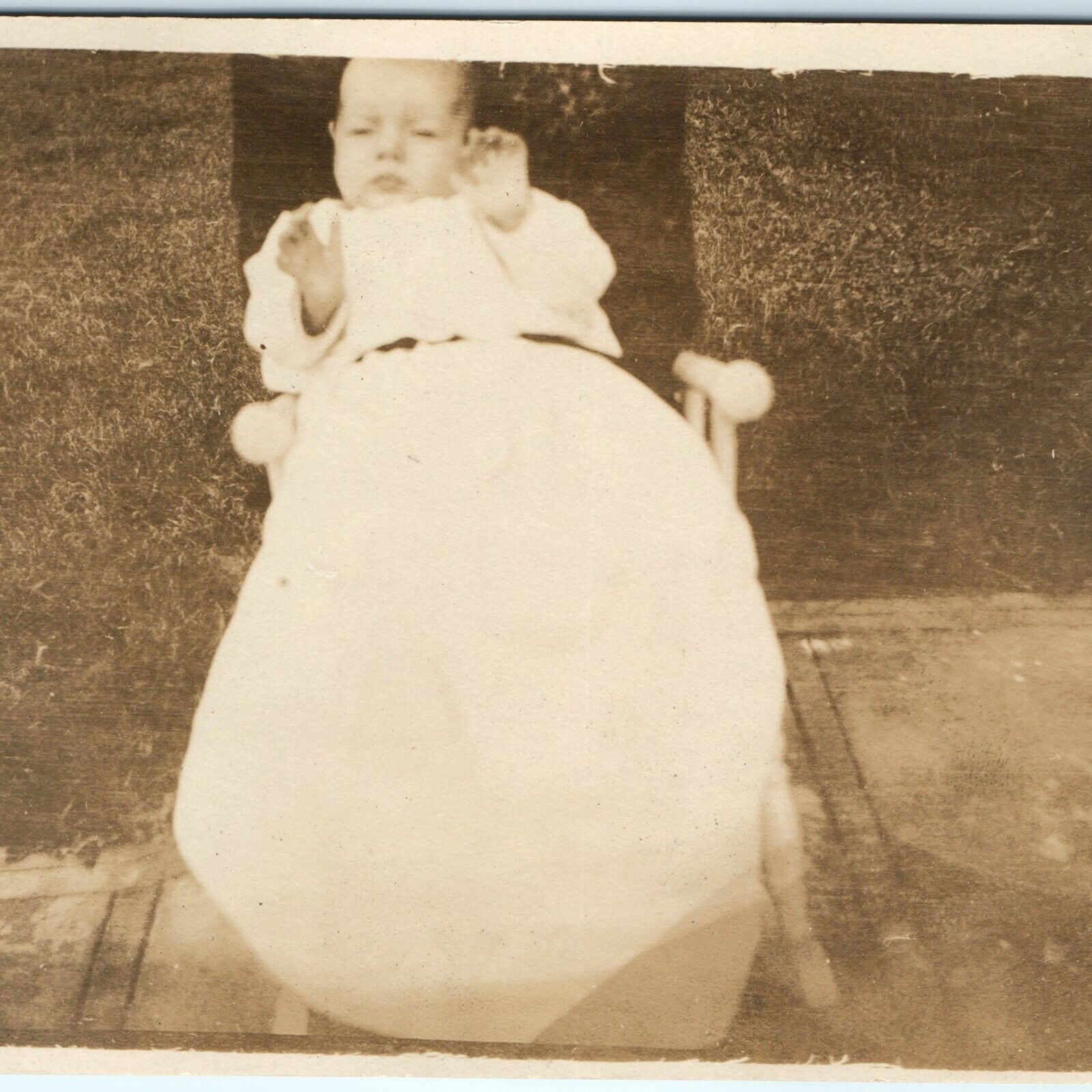 c1910 Innocent Baby Hands Up RPPC Real Photo Postcard Huge Dance Dress Odd A4