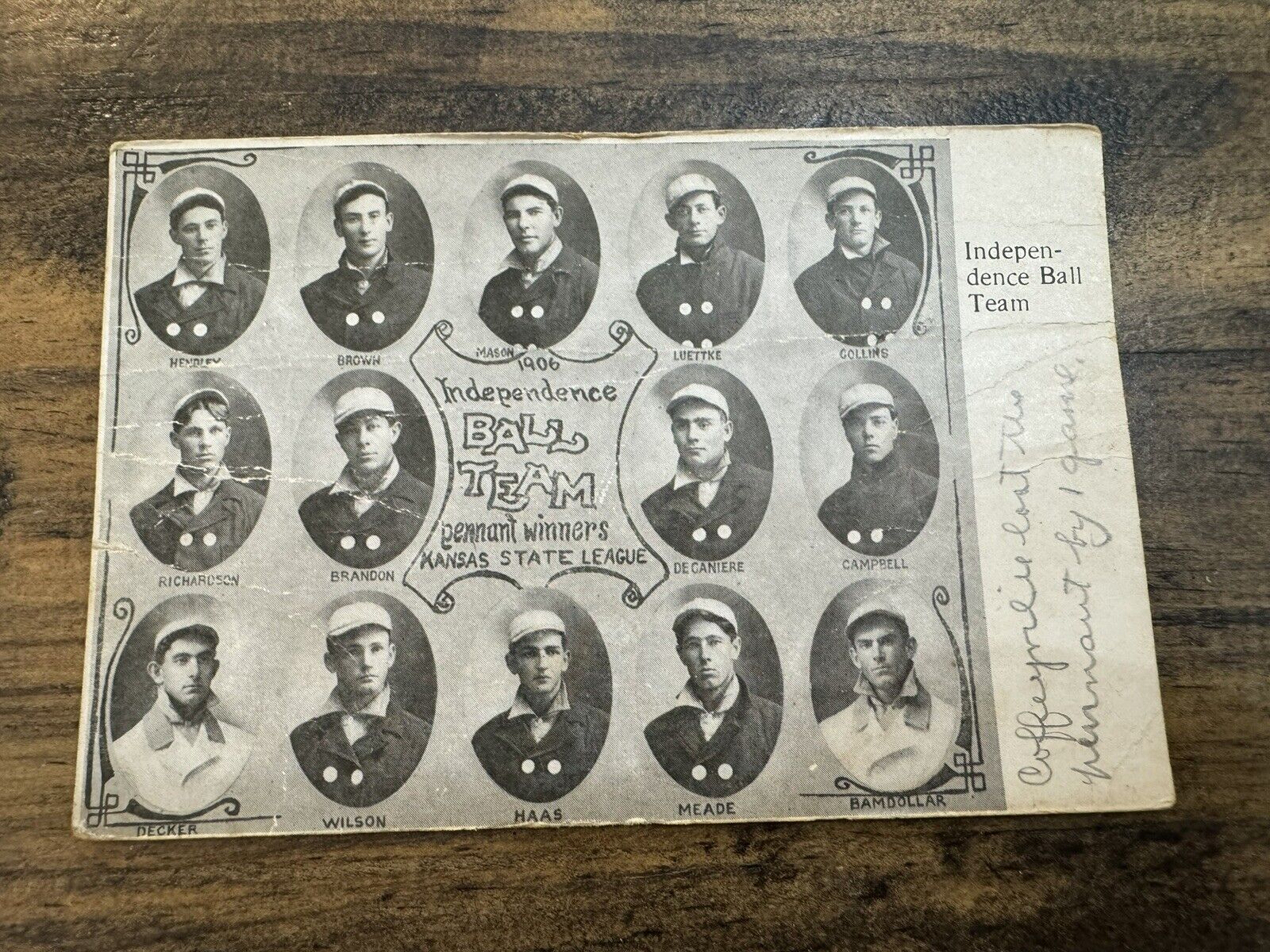 Antique Baseball Postcard 1906 Independence Kansas Coyotes Team Photo Pennant