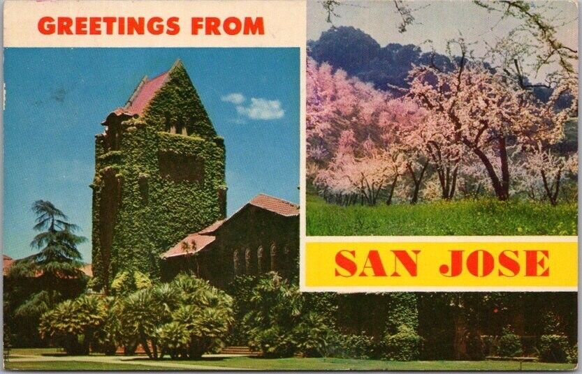 Vintage SAN JOSE, California Postcard San Jose State College / 1960 Cancel