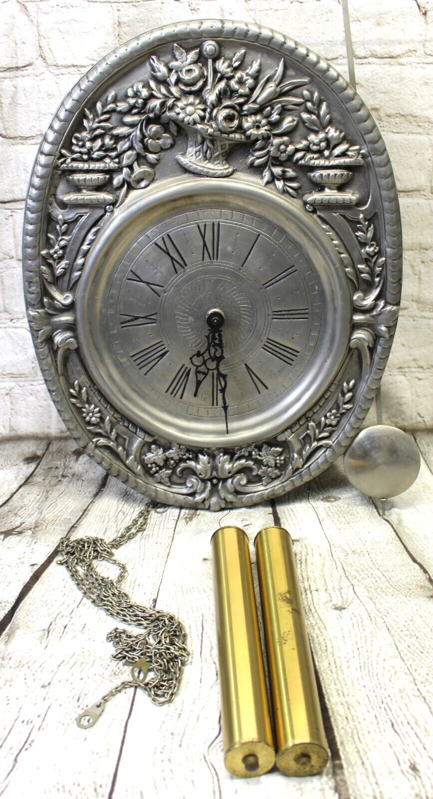 Vintage Germany Franz Hermle Pewter 241-030 Hanging Chime Clock As Is