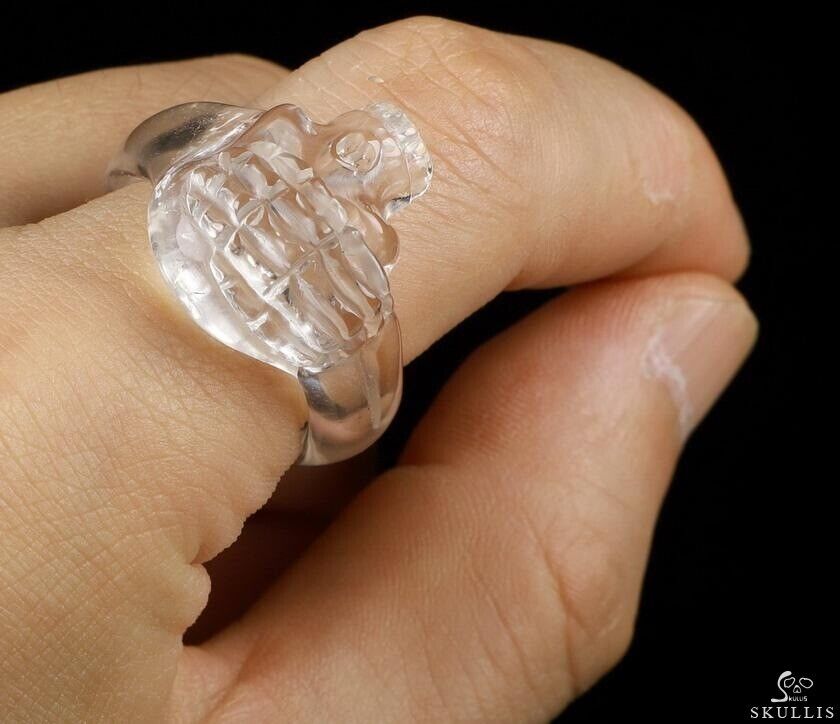 Ring Inside Diameter11.5(22 mm) Quartz Rock Crystal Carved Crystal Skull Ring