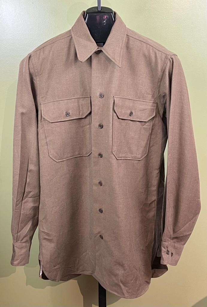 WW2 US Army Dress Shirt Sz M Vtg WWII Olive by Manhattan Shirt Co Flannel 1945