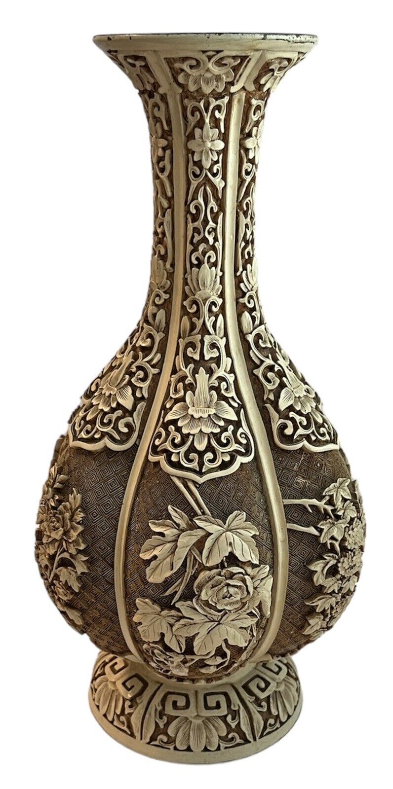 VTG Arnart Imports Ivory Dynasty Carved Vase-Made in Taiwan, 1983
