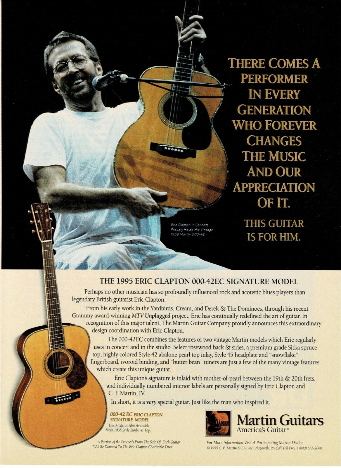 Martin & Co Guitars - Eric Clapton Signature 000-42EC - 1995 Print Advertisement