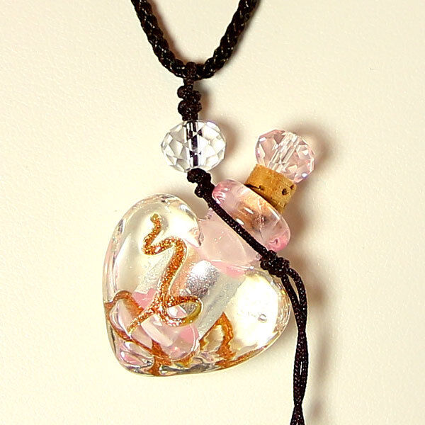 MARRY ME Oil in Pink/White Murano Glass Perfume Bottle Pendant Necklace 
