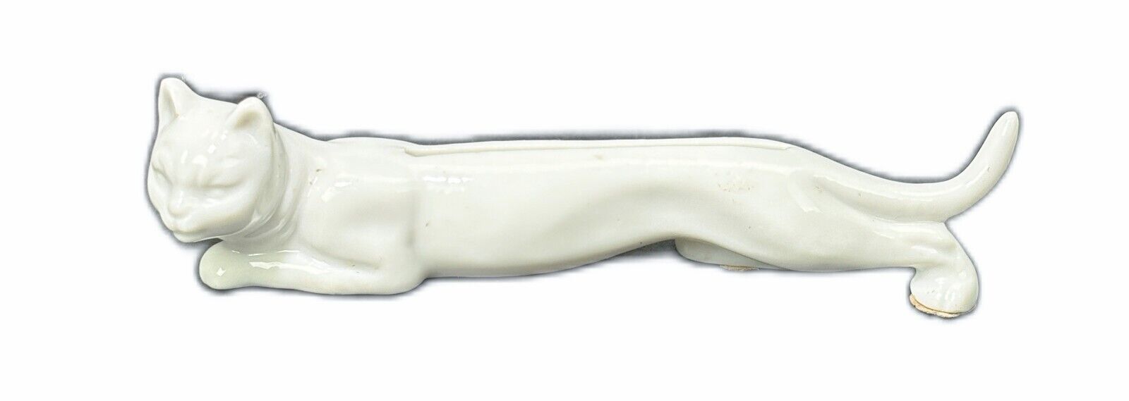 Porcelain White Cat Animal Knife Rest Place Card Holder Small Figurine