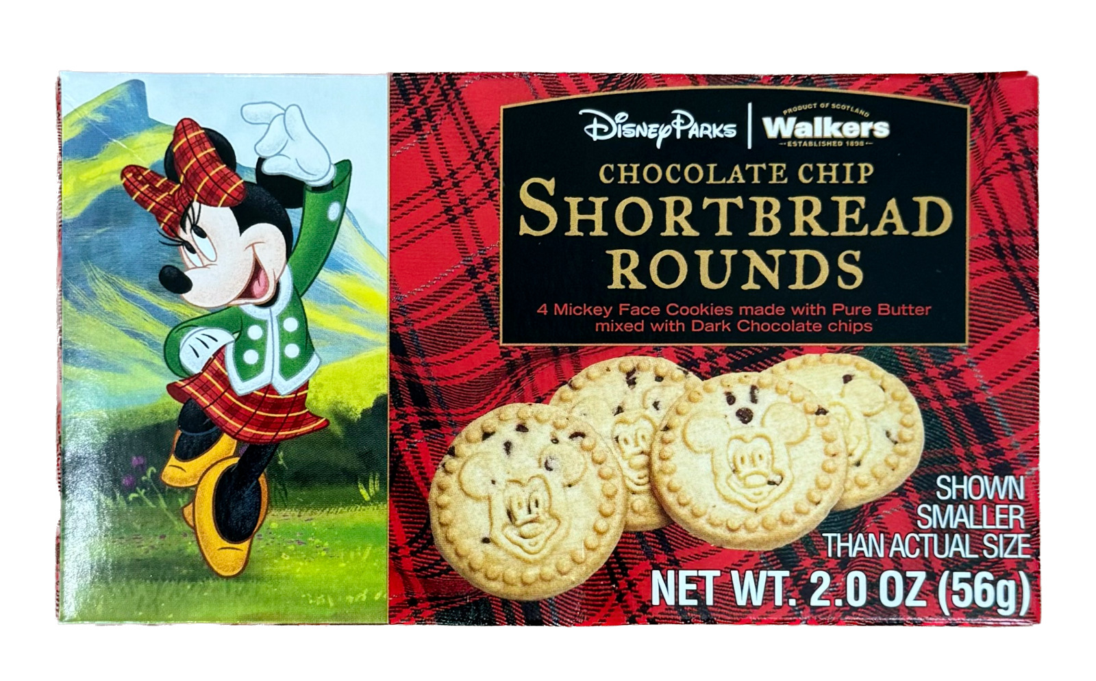 Disney Parks Walkers Mickey Chocolate Chip Shortbread Rounds Cookies 2oz Box