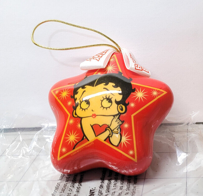 Betty Boop Red Star Christmas Ornament With Bow - Slightly Used - 20 in box