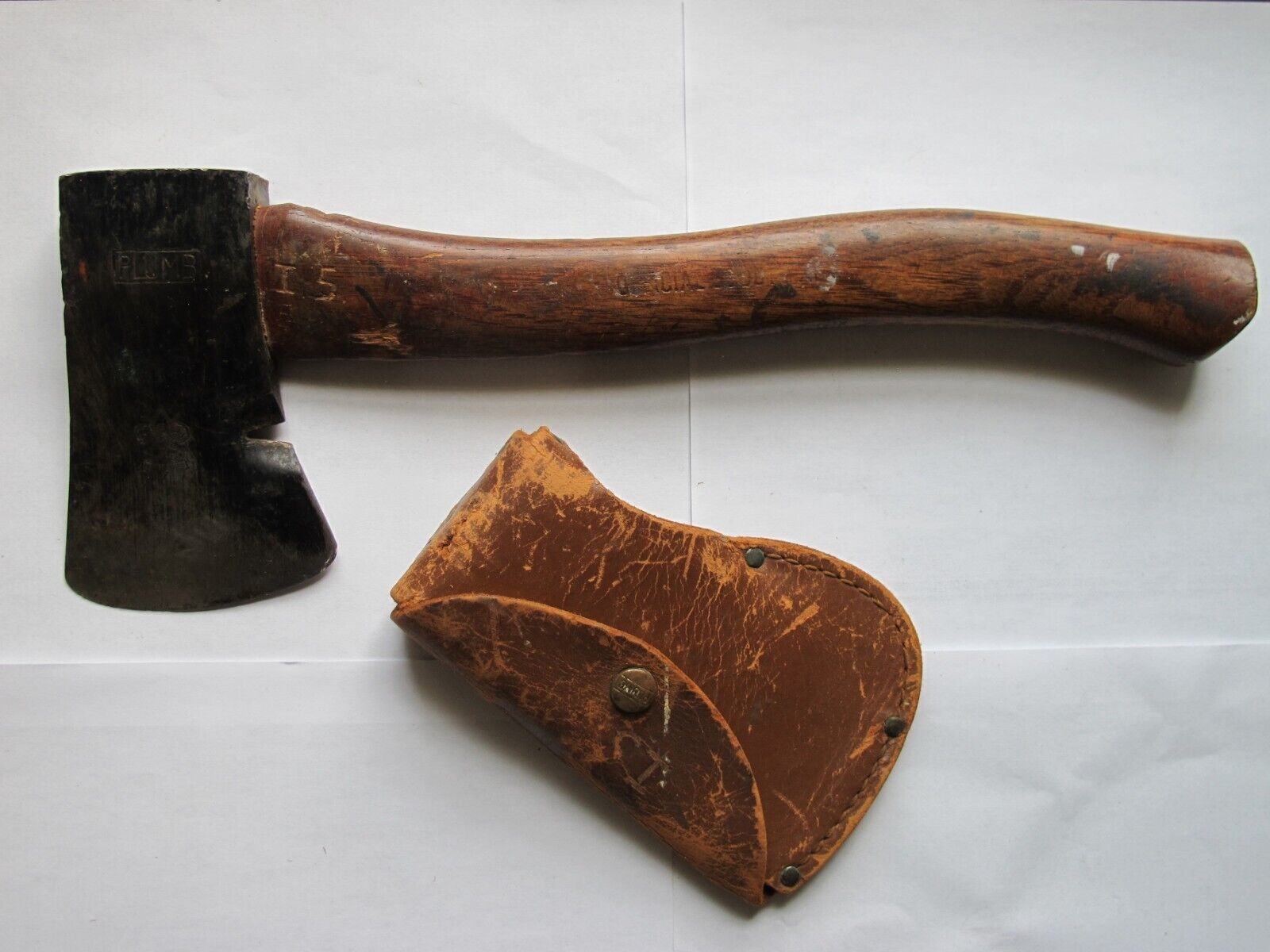 Antique PLUMB Official Scout Axe, w/ Leather Sheath - Solid, Wood Patina, Beauty