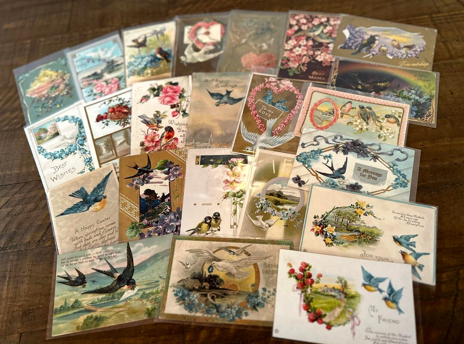 Lot of 23 Antique Greetings Vintage Postcards with Bird~BIRDS~ in sleeves-h624