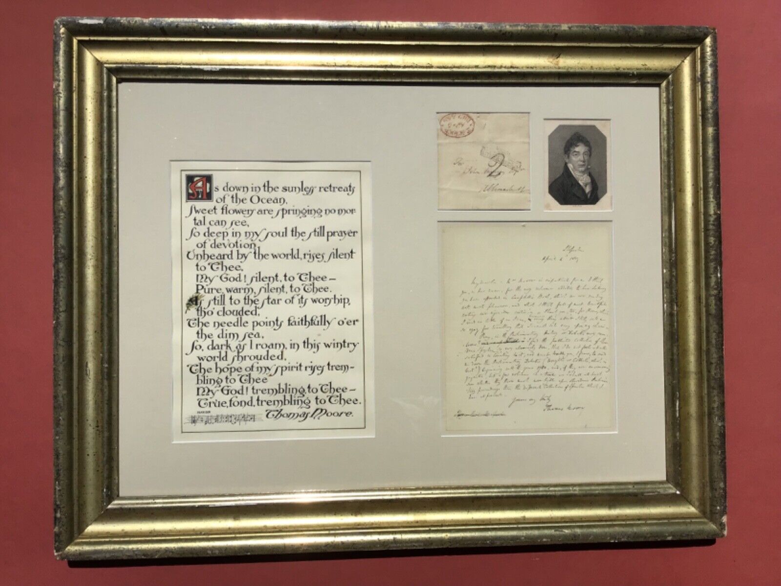 Thomas Moore Signed Letter With Envelope & Calligraphy 