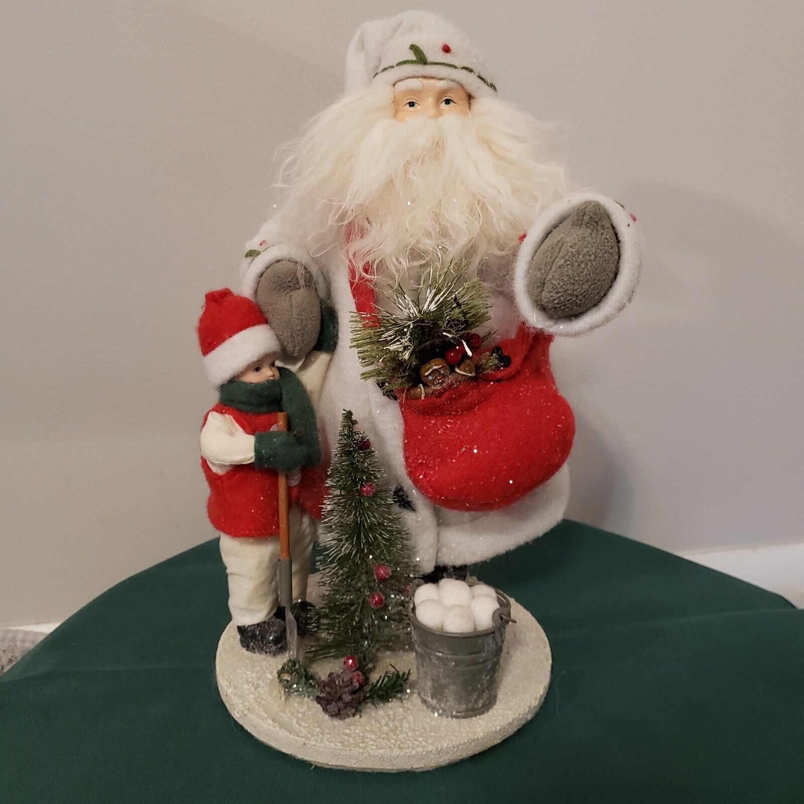 Santa & Little Boy Winter Wonderland Figurines On Base Christmas Decor Holiday 